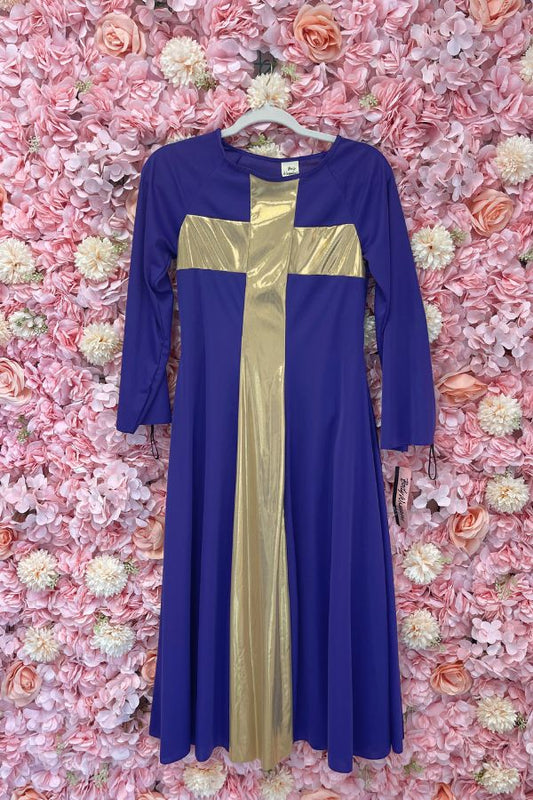 Body Wrappers Women's Deep Purple Praise Cross Long Dress Style 620 at The Dance Shop Long Island