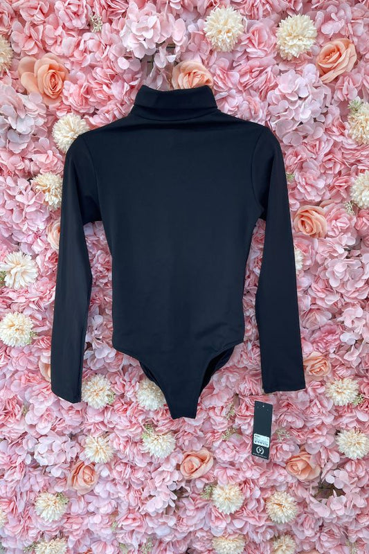 Adult Mock Neck Leotard with Zipper Back and snap gusset in black at The Dance Shop Long Island