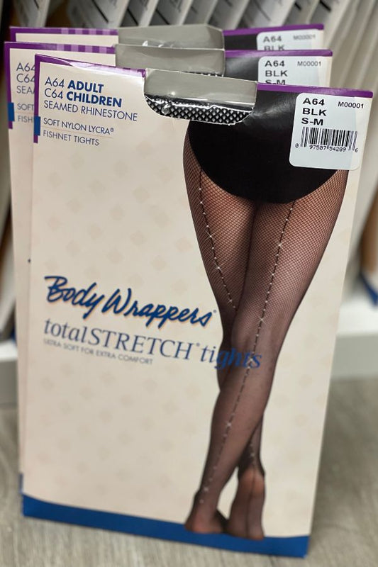 Adult rhinestone back seam regular fishnet footed tights by Body Wrappers at The Dance Shop Long Island