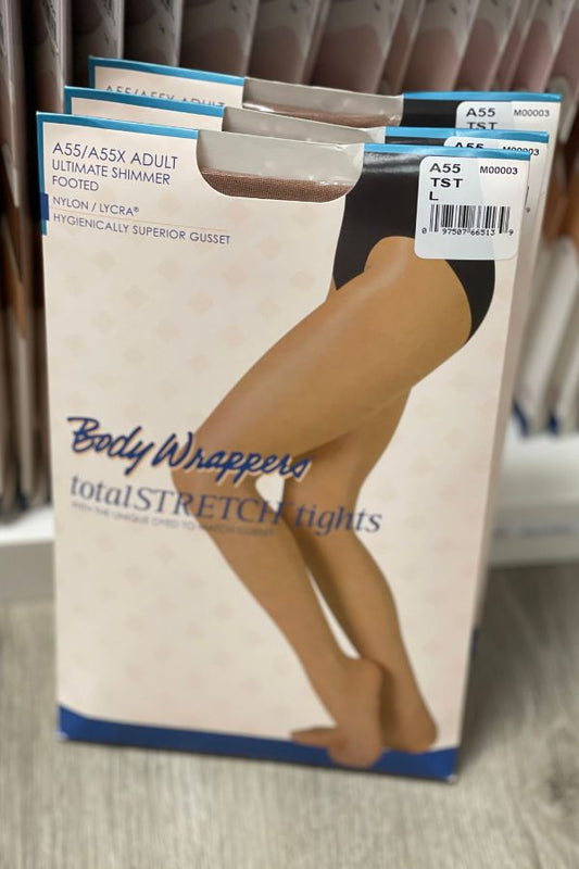 Body Wrappers Adult Ultimate Shimmer Footed Dance Tights in Toast at The Dance Shop Long Island