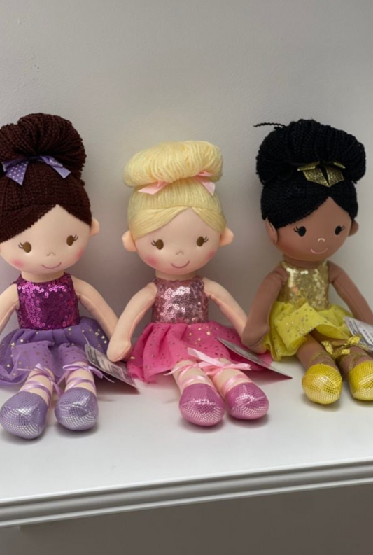 14 inch ballerina dolls in purple, pink, or yellow at The Dance Shop Long Island
