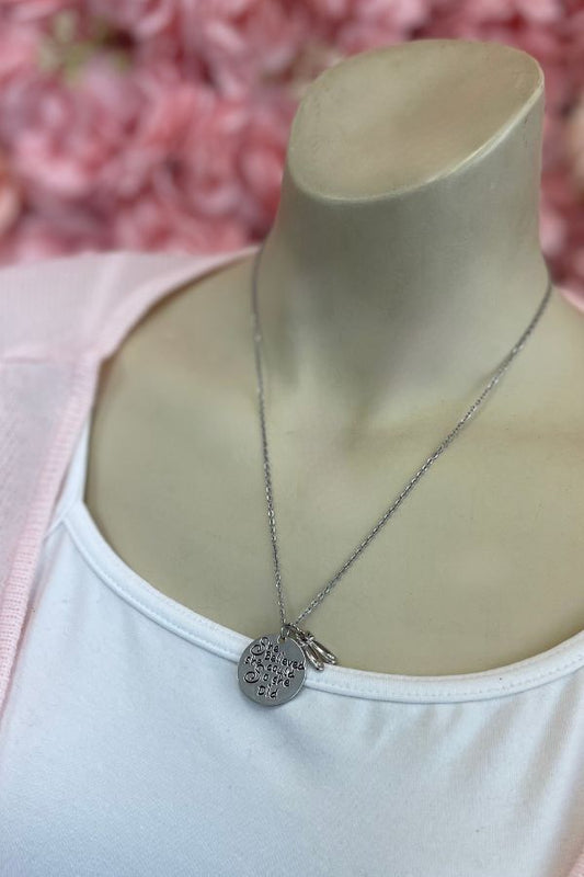 Sporty Bella Silver Ballet Necklace with She Believed She Could So She Did Charm at The Dance Shop Long Island