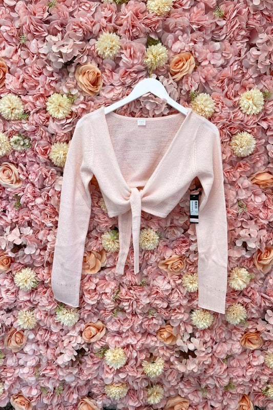 Bloch Crop Sweater with Tie Front in Light Pink Z0969 at The Dance Shop Long Island