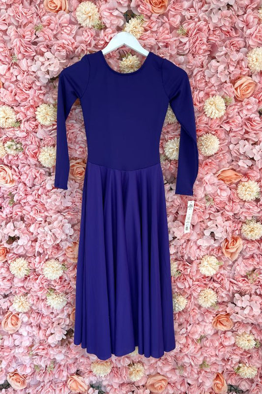 Body Wrappers Children's Long Sleeve Deep Purple Dance Dress Style 0512 at The Dance Shop Long Island