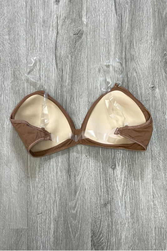 Body Wrappers Dark Nude Padded Deep Plunge Convertible Bra with Clear Straps Style 287 at The Dance Shop Long Island