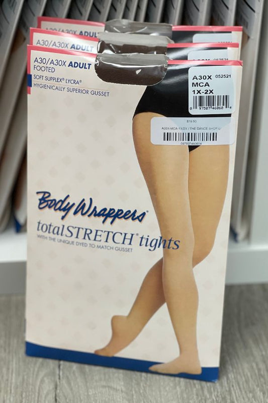 Body Wrappers Plus Size Footed Dance Tights in Mocha Style A30X at The Dance Shop Long Island