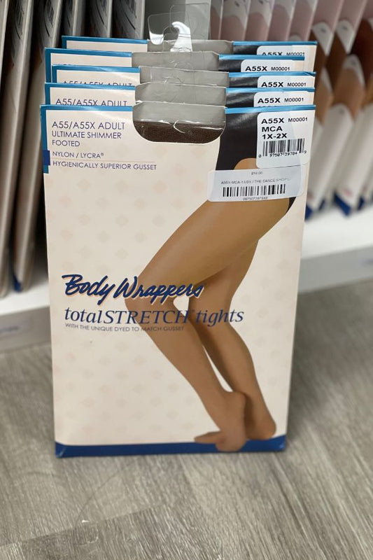 Body Wrappers Plus Size Shimmer Tights in Mocha A55X at The Dance Shop Long Island