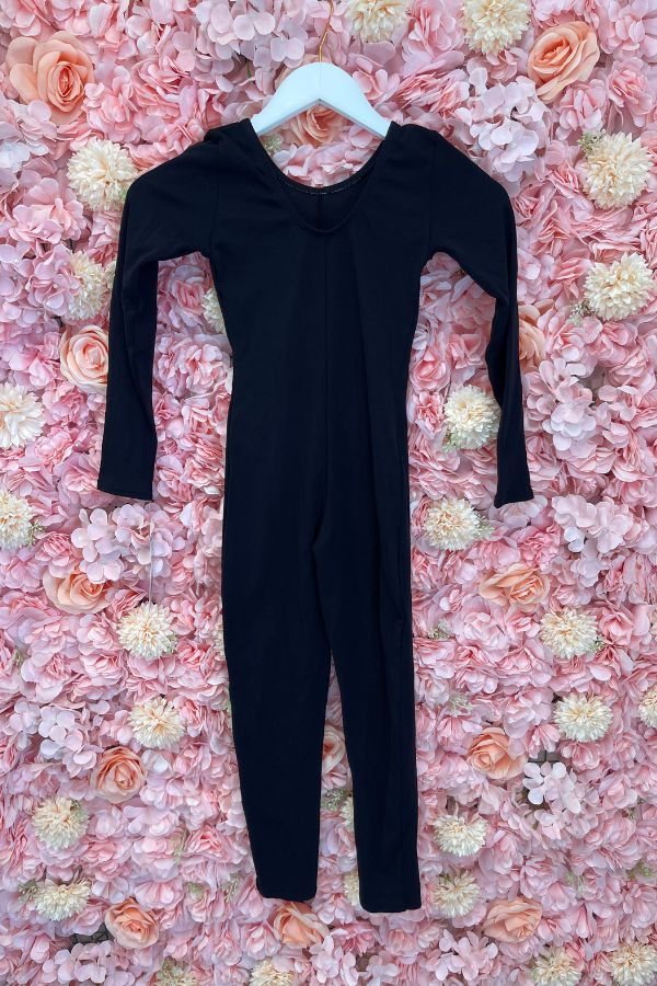 Body Wrappers Children's Nylon Long Sleeve Unitard in Black Style 117 at The Dance Shop Long Island