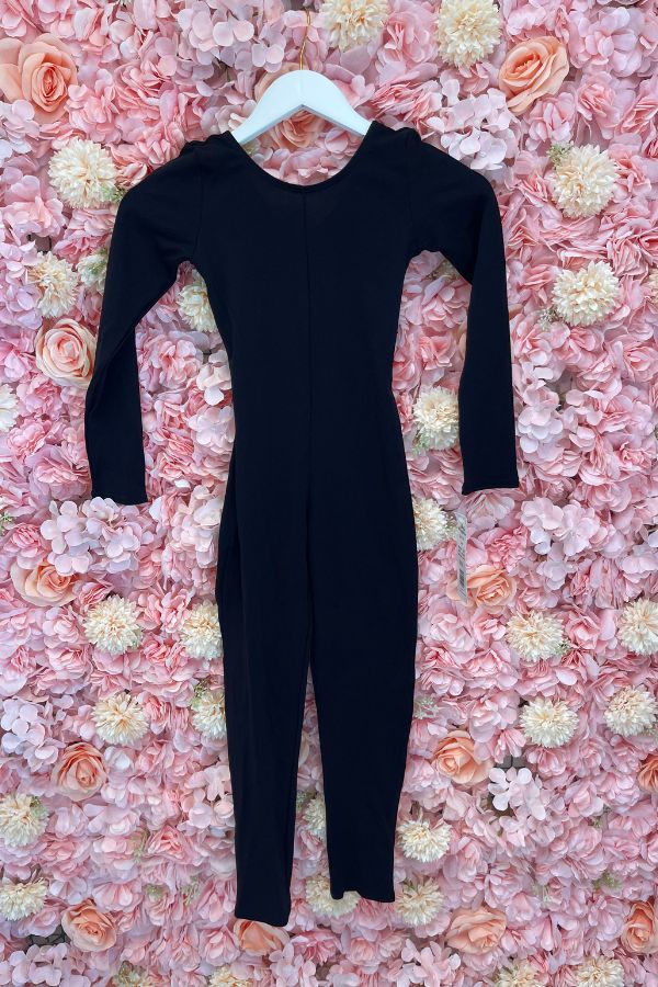 Body Wrappers Children's Nylon Long Sleeve Unitard in Black Style 117 at The Dance Shop Long Island