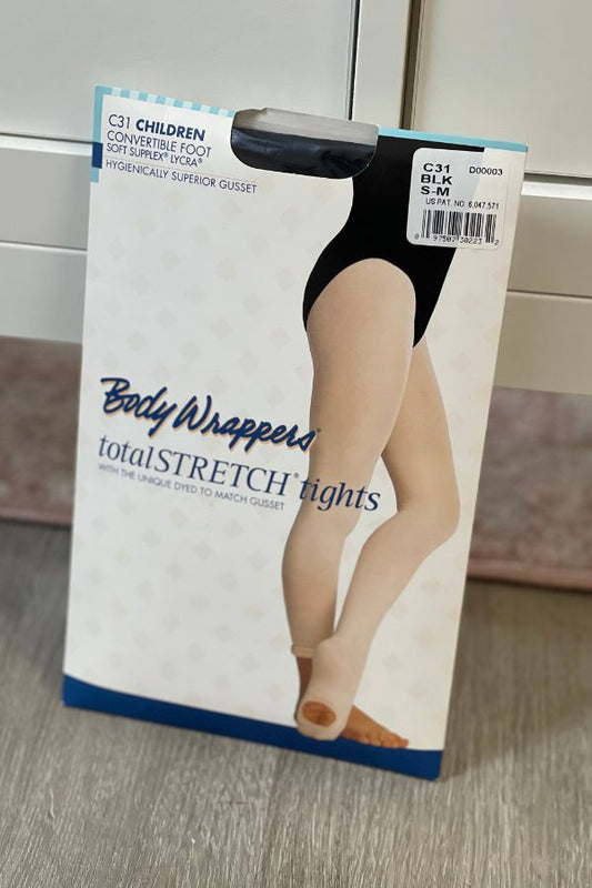 Body Wrappers Children's TotalStretch Convertible Dance Tights in black Style c31 at The Dance Shop Long Island
