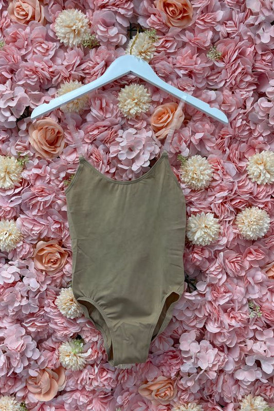 Body Wrappers Nude Camisole Leotard with Adjustable Clear Straps 260 at The Dance Shop Long Island