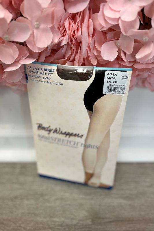 Body Wrappers Plus Size Convertible Tights in Mocha Style A31X at The Dance Shop Long Island