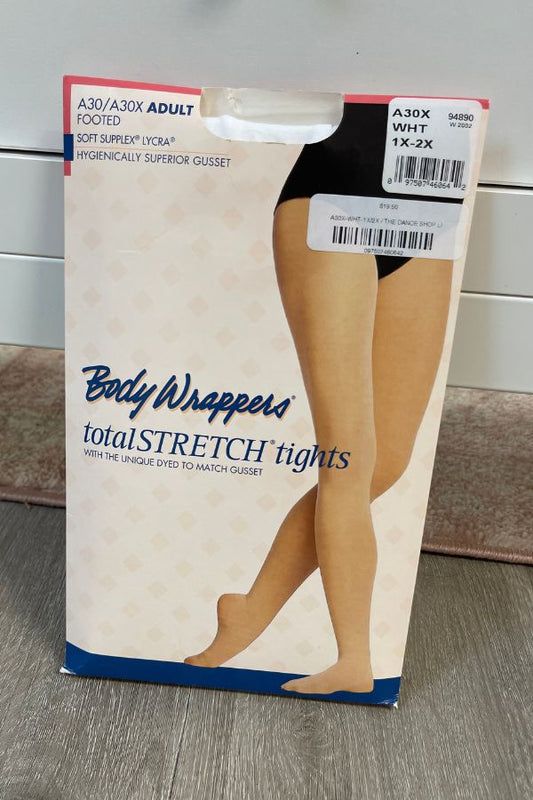 Body Wrappers Plus Size Footed Dance Tights in White Style A30X at The Dance Shop Long Island