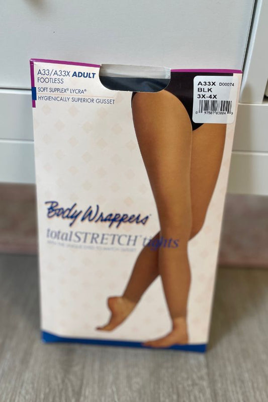 Body Wrappers Plus Size Footless Tights in Black Style A33X at The Dance Shop Long Island