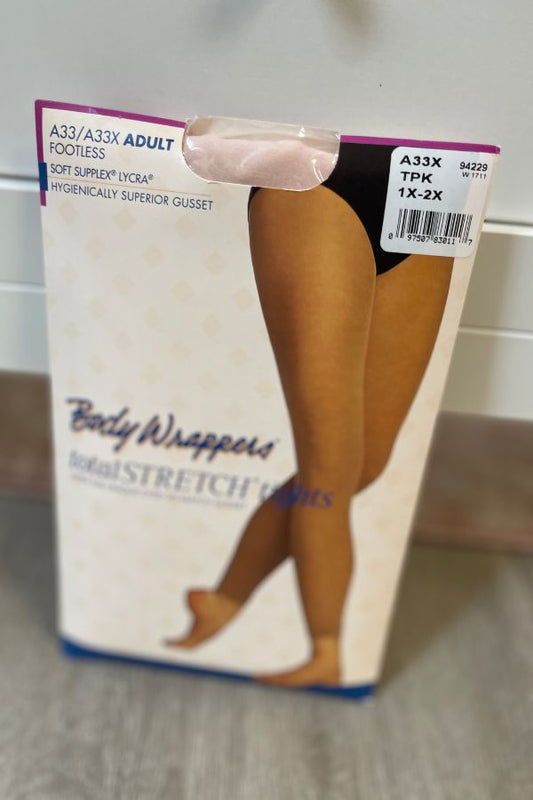 Body Wrappers Plus Size Footless Dance Tights in Theatrical Pink Style A33X at The Dance Shop Long Island