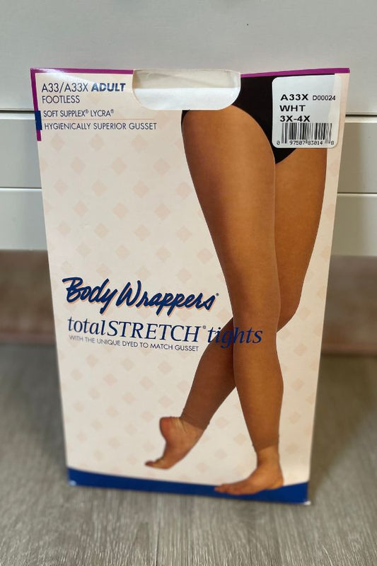 Body Wrappers Plus Size Footless Dance Tights in White Style A33X at The Dance Shop Long Island