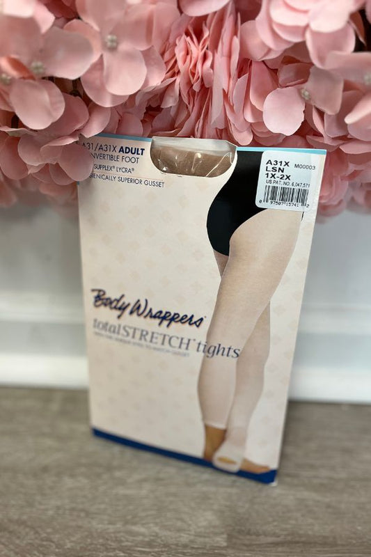 Body Wrappers Plus Size Total Stretch Convertible Tights in Light Suntan Style A31X at The Dance Shop Long Island