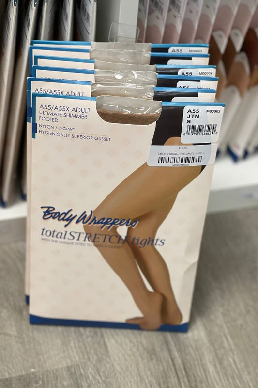 Body Wrappers Adult Ultimate Shimmer Footed Dance Tights in Jazzy Tan at The Dance Shop Long Island