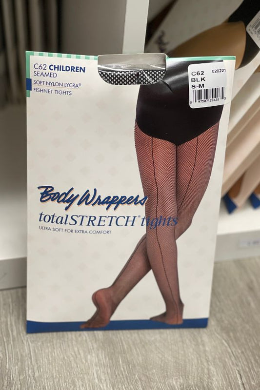 Body Wrappers Children's Seamed Fishnet Tights in Black C62 at The Dance Shop Long Island