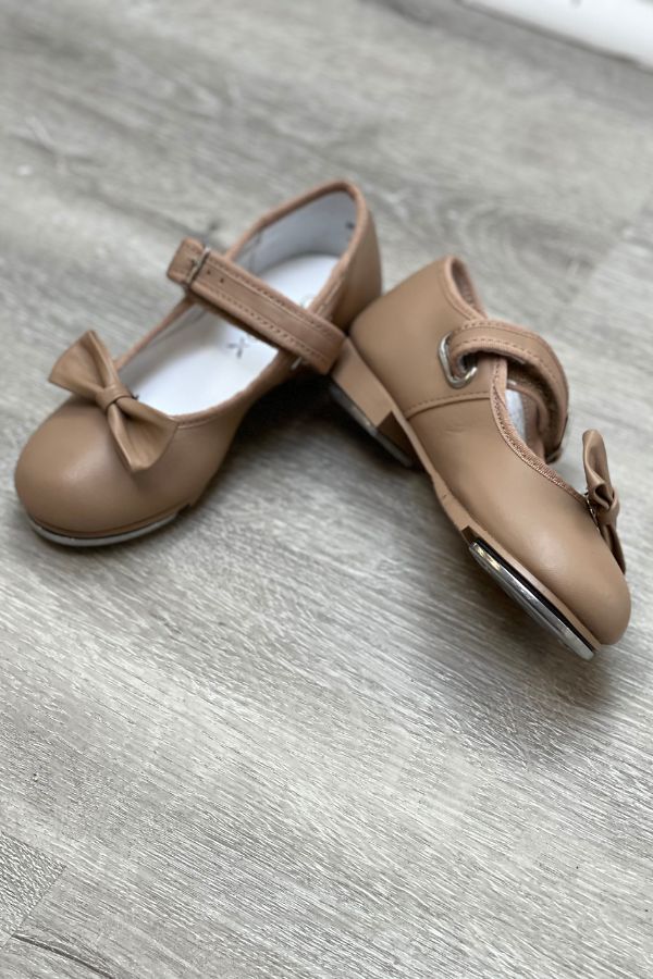 Capezio 3800C Mary Jane Tap Shoes with Clip On Bows in Caramel at The Dance Shop Long Island