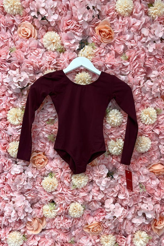 Capezio Children's Long Sleeve Nylon Leotard in Maroon Style TB134C at The Dance Shop Long Island