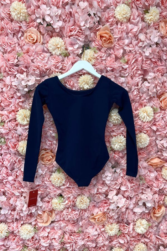 Capezio Team Basics TB134C Children's Long Sleeve Nylon Leotard in Navy at The Dance Shop Long Island