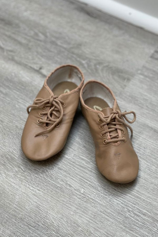 Capezio EJ1C Children's Jazz Oxford Lace Up Shoes in Caramel at The Dance Shop Long Island