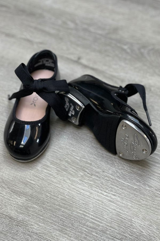 Capezio Children's Jr. Tyette Tap Shoes in Black Patent with Ribbon Ties Style N625C at The Dance Shop Long Island