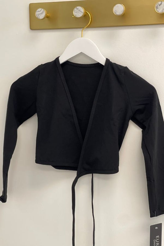 Girls Long Sleeve Cotton Lycra Ballet Wrap Sweater - Black