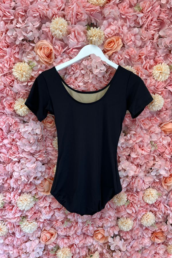 Eurotard Women's Plus Size Microfiber Short Sleeve Leotard in Black Style 44475 at The Dance Shop Long Island