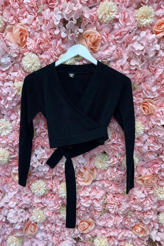 Bloch Girls Black Ella Cross Over Dance Cardigan Cashmere CZ0999 at The Dance Shop Long Island