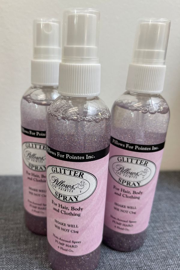 Glitter body spray for dance competitions and recitals by Pillows for Pointes at The Dance Shop Long Island