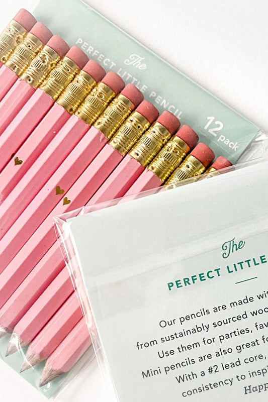 Inklings Paperie Mini Gold Heart Pink Pencil Set of 12 at The Dance Shop Long Island