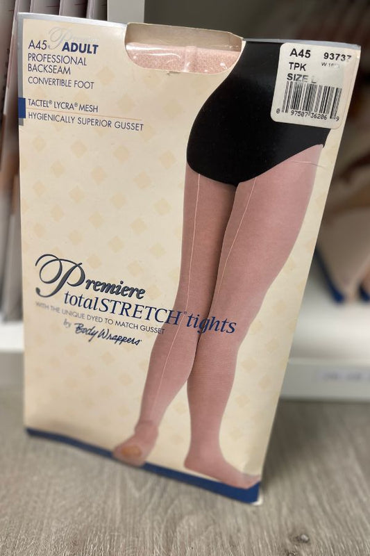 Body Wrappers Professional Mesh Tights with Back Seam in Theatrical Pink Style A45 at The Dance Shop Long Island