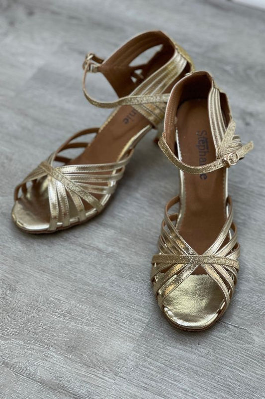 Stephanie Ballroom Gold Leather/Glitter Women's Ballroom Shoes 12076-32 at The Dance Shop Long Island