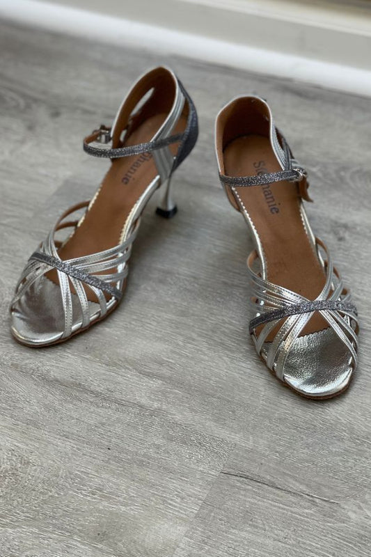 Stephanie Ballroom Silver Leather/Glitter Women's Ballroom Shoe with a 2.5 inch heel at The Dance Shop Long Island